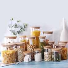 Load image into Gallery viewer, Food Container Bamboo Covered High Borosilicate Food Sealed Glass Tank Kitchen Miscellaneous Grain Storage Boxes
